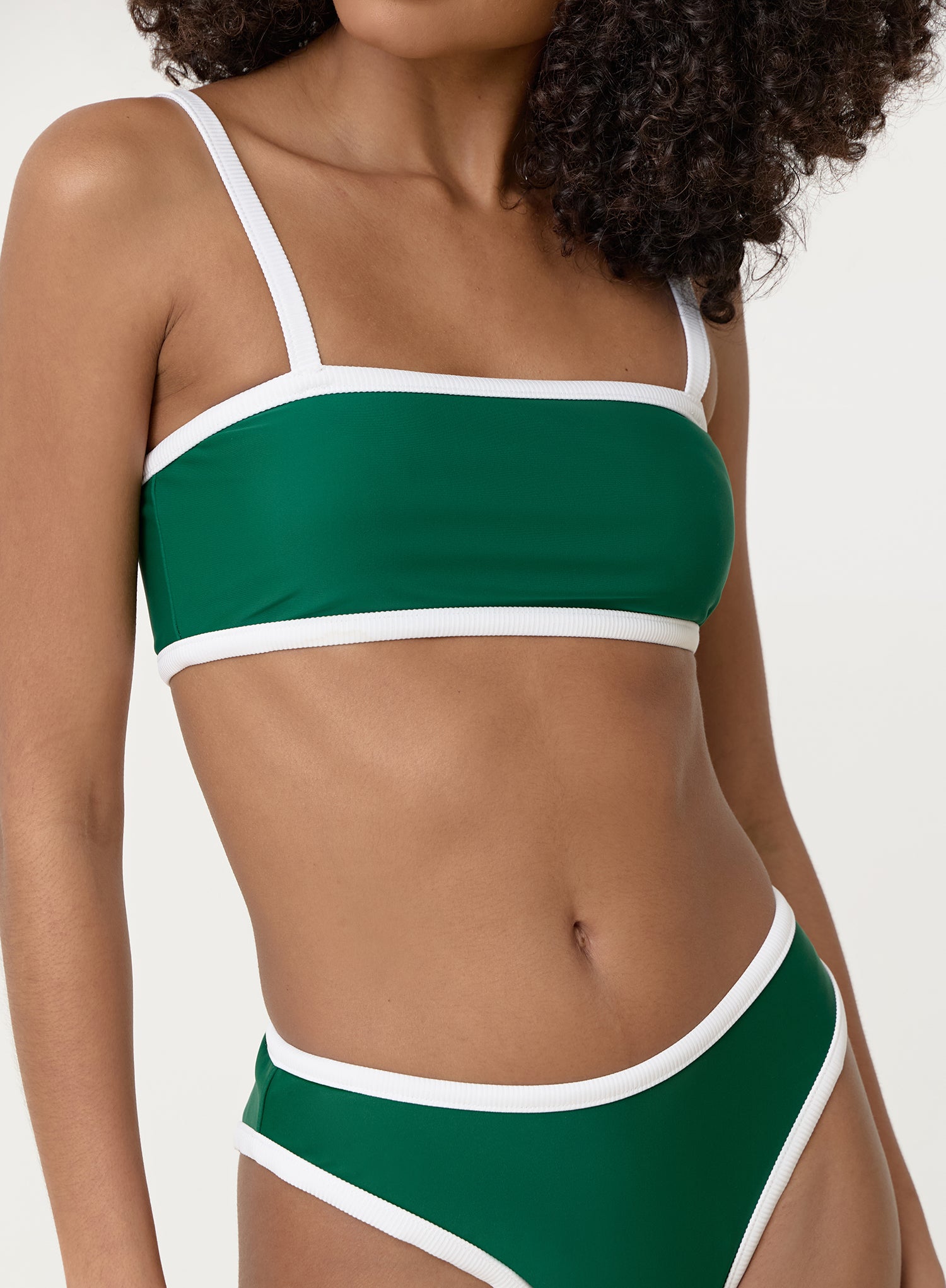 Green Contrast Trim High Leg Bikini Bottom